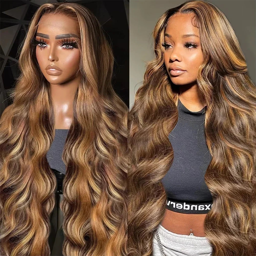Honey-blonde highlighted body-wave human hair wig from Hers & His Beauty