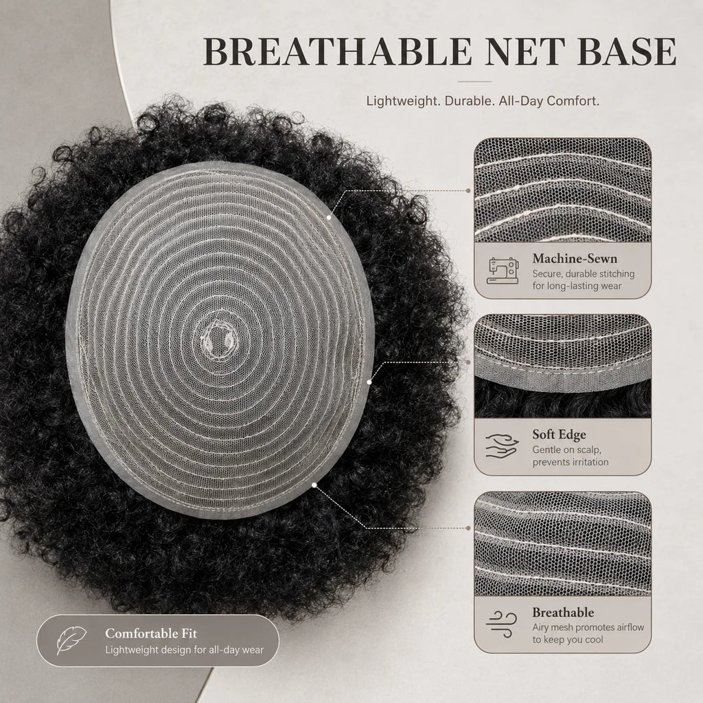 Curly toupee with hair texture and mesh base details