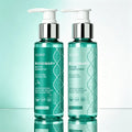 Two turquoise hair care pump bottles