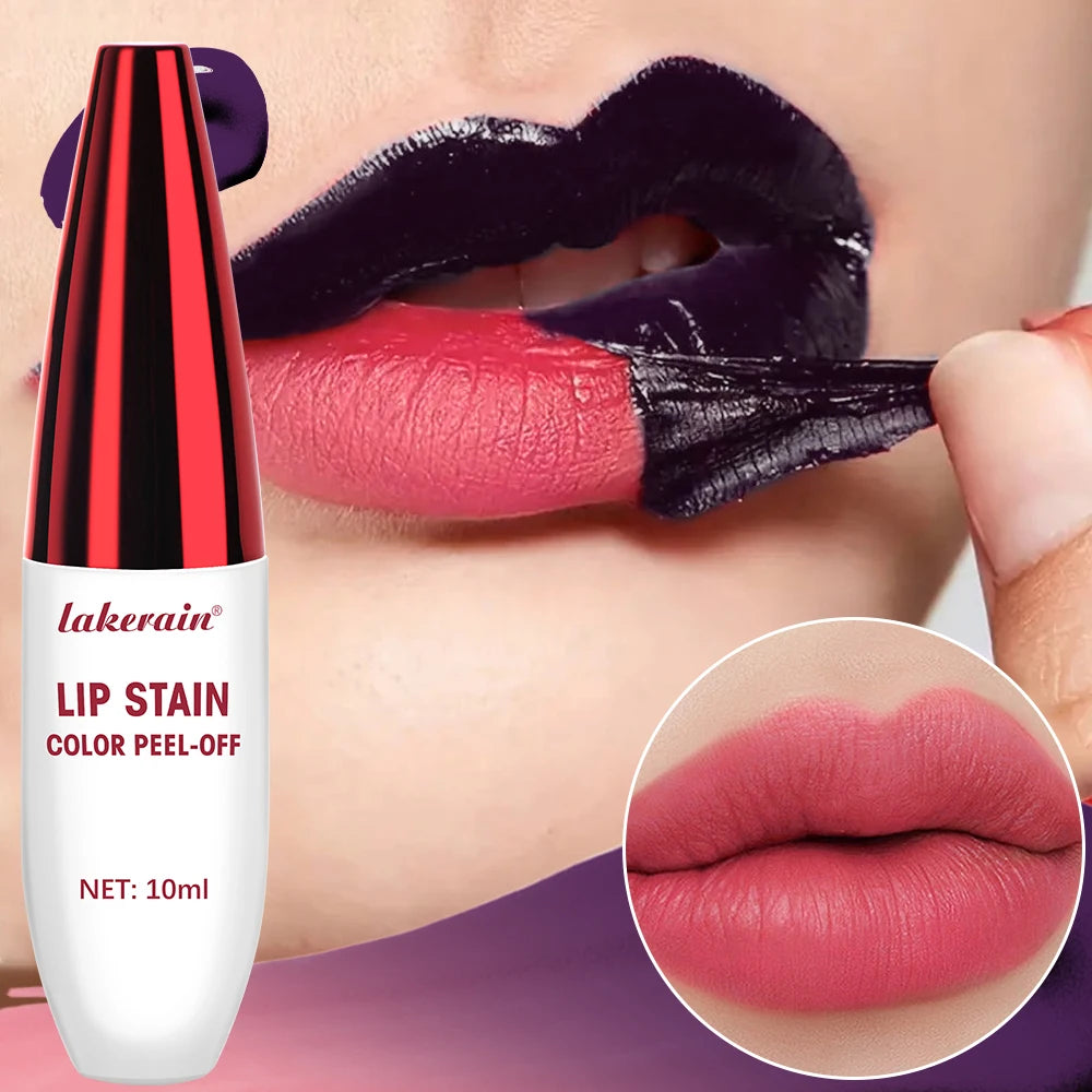 Peel-off lip stain with lip application and color examples