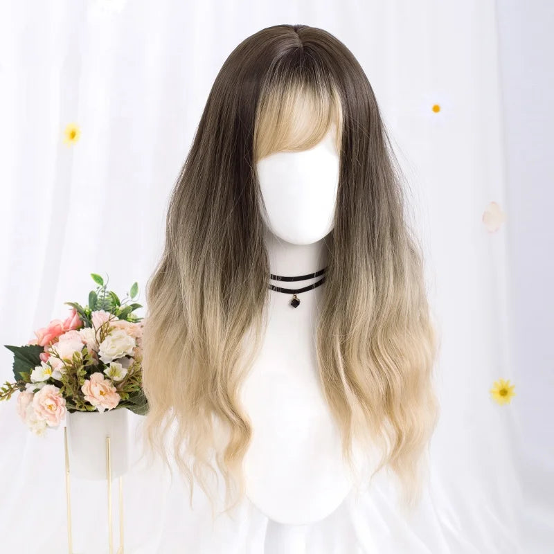 Peluca Cosplay Brown & Blonde Body Wave Synthetic Anime Wig