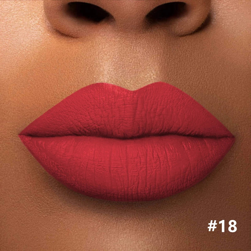 Numbered matte lipstick shade shown on lips