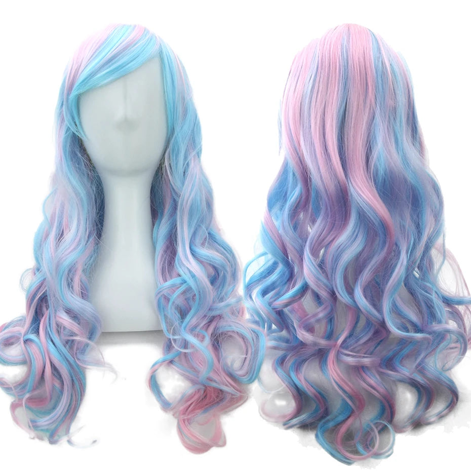 Colorful long wig shown from front and back