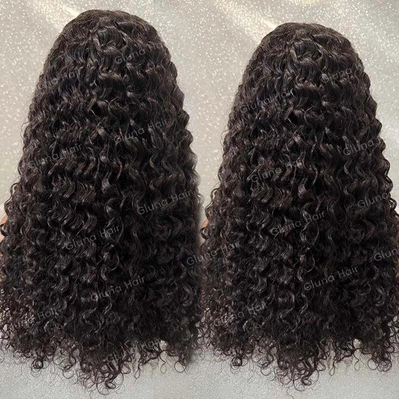 Long dark wigs showing different wave and curl patterns