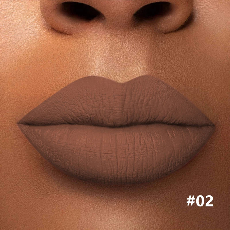 Numbered matte lipstick shade shown on lips