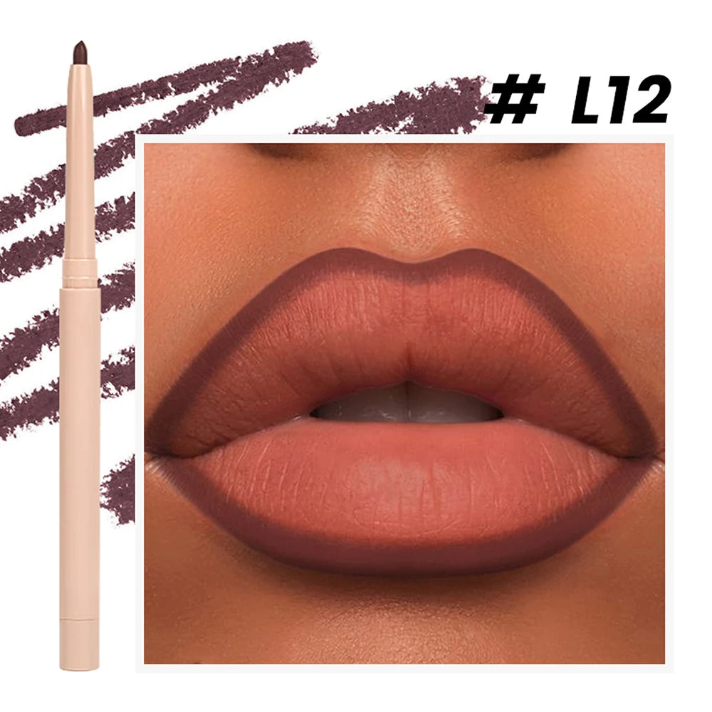 Lip liner shade shown on lips with pencil and swatch