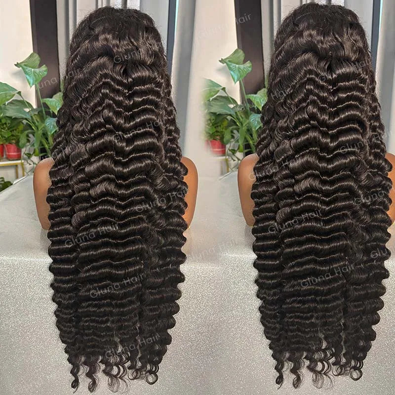 Long dark wigs showing different wave and curl patterns