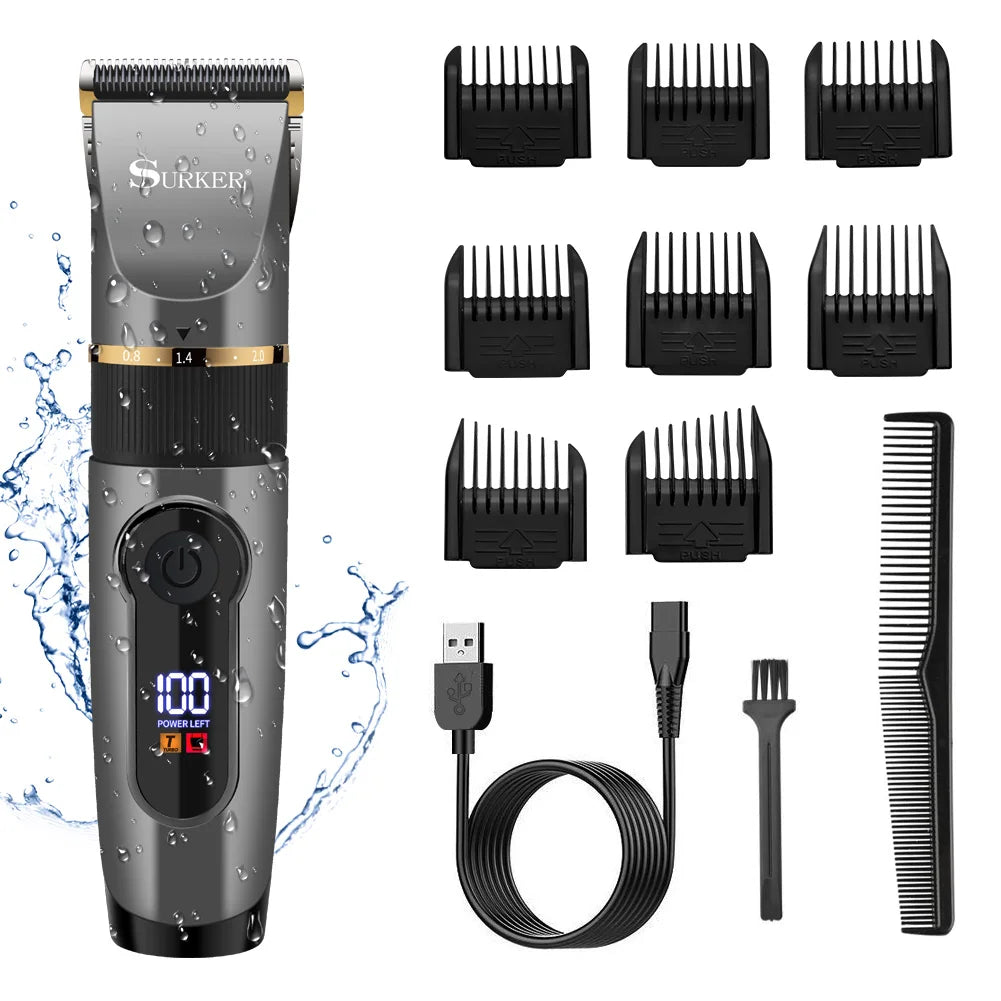 Electric hair clipper or trimmer kit with comb attachments