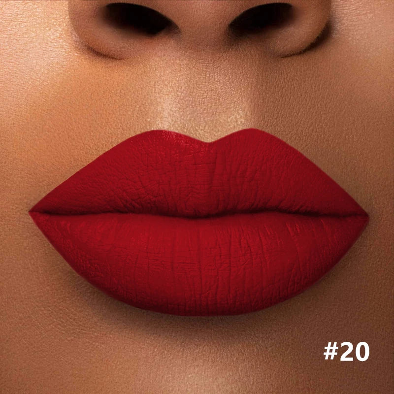 Numbered matte lipstick shade shown on lips