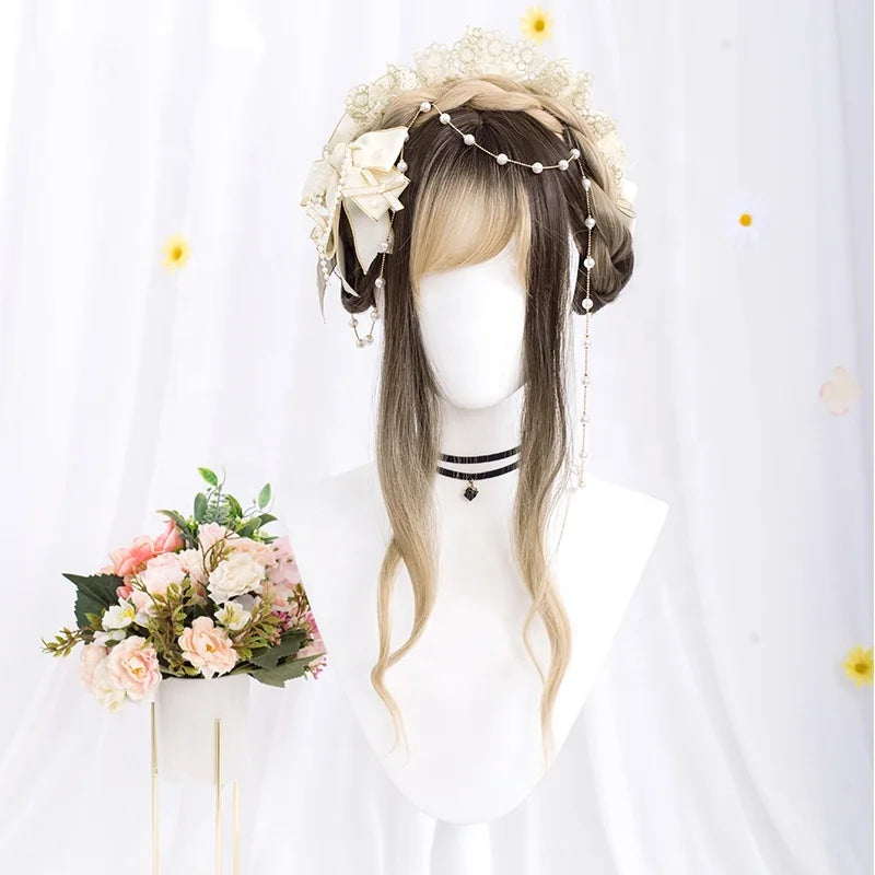 Peluca Cosplay Brown & Blonde Body Wave Synthetic Anime Wig