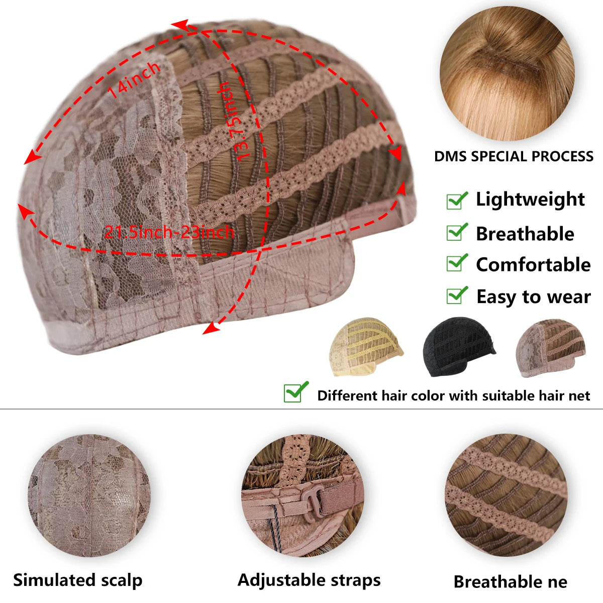 Inside of a wig cap with attachment and construction details