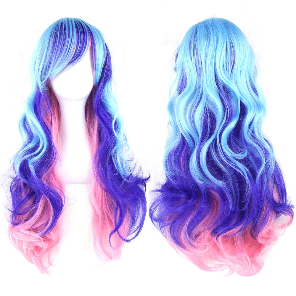 Colorful long wig shown from front and back