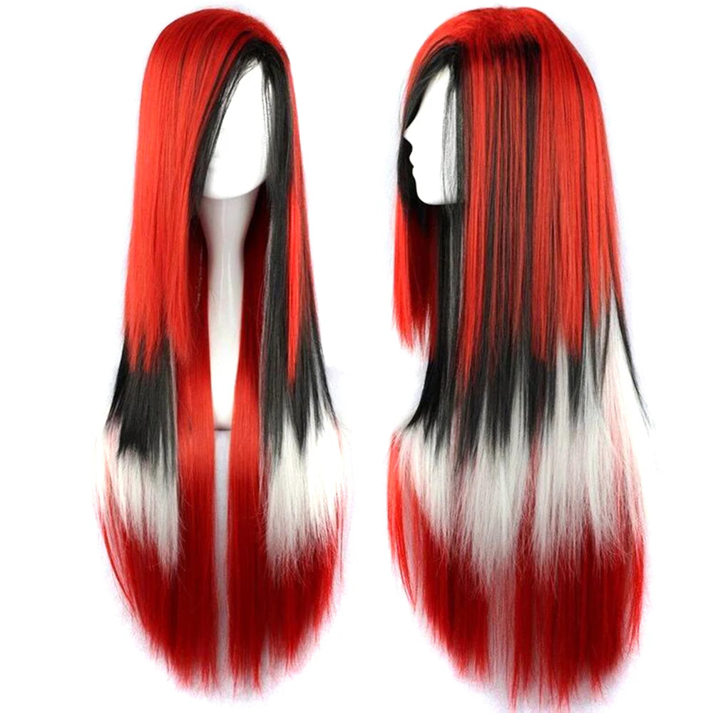 Colorful long wig shown from front and back