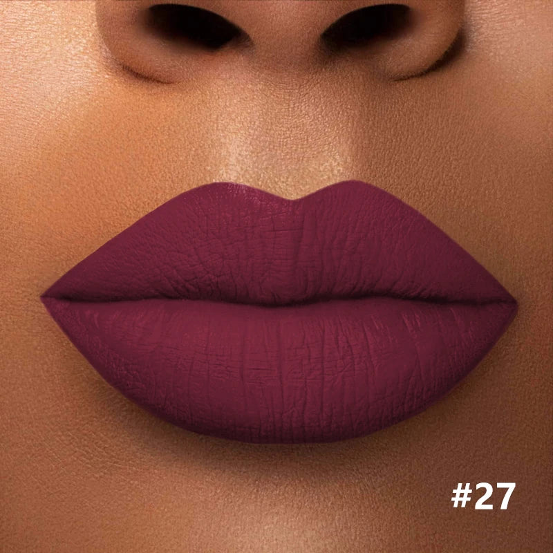 Numbered matte lipstick shade shown on lips