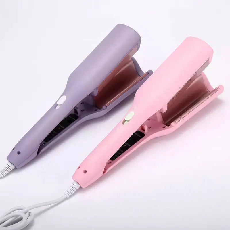 32mm French Wave Deep-V Ceramic Curling Iron – 4-Level Temp Control Hair Waver (Pink & Purple)