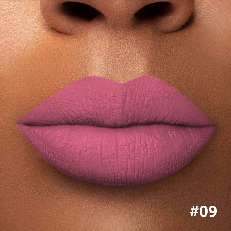 Numbered matte lipstick shade shown on lips