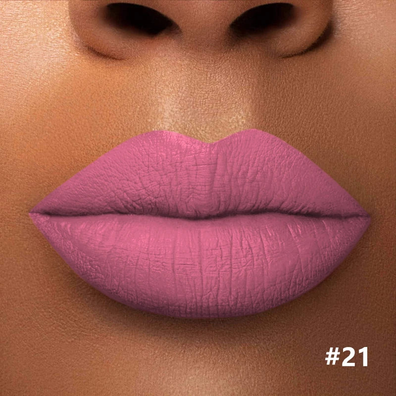 Numbered matte lipstick shade shown on lips