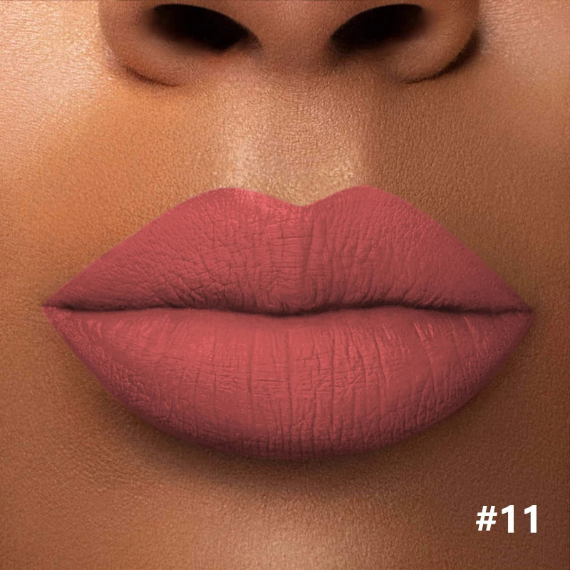 Numbered matte lipstick shade shown on lips