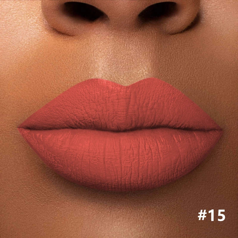 Numbered matte lipstick shade shown on lips