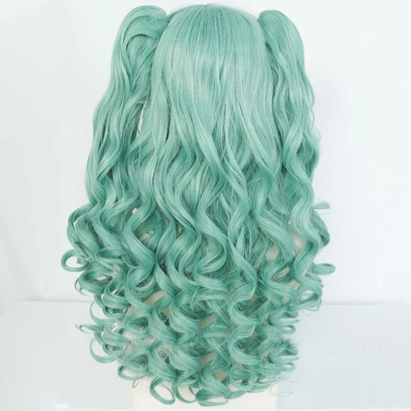 Blue-Green Long Wavy Cosplay Wig with Twin Ponytails