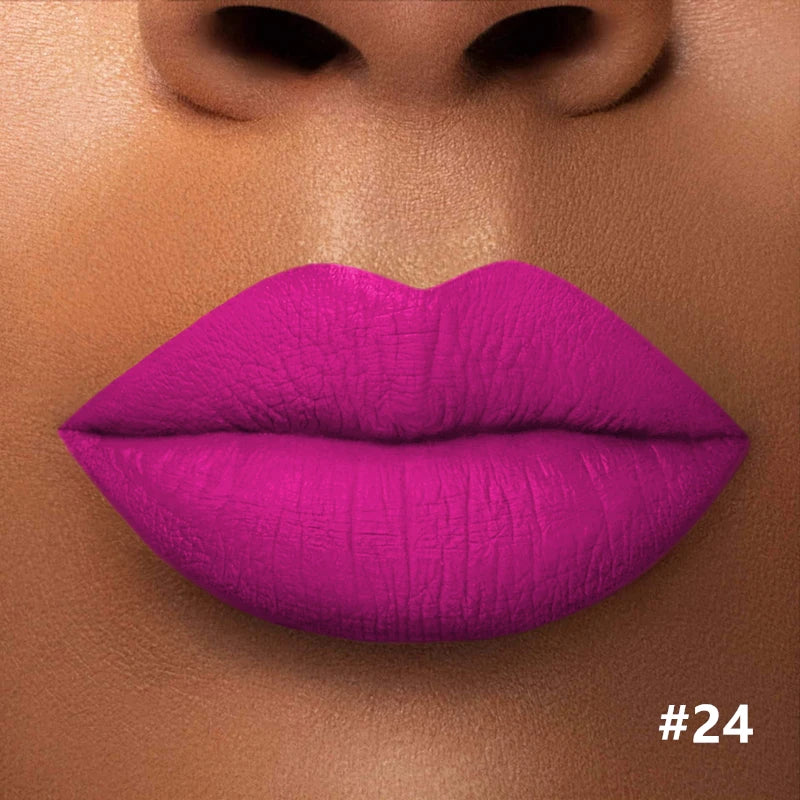 Numbered matte lipstick shade shown on lips