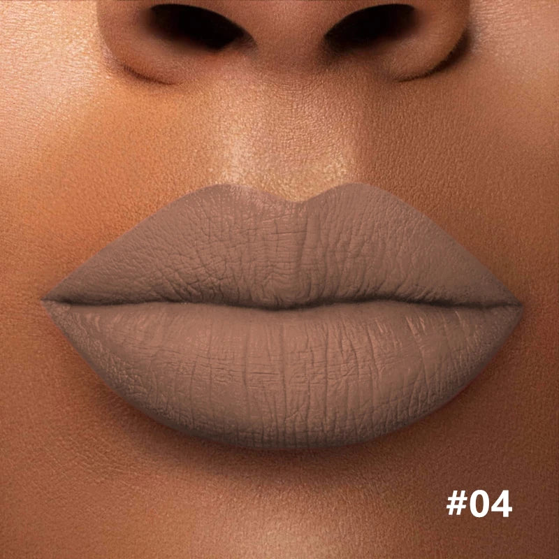 Numbered matte lipstick shade shown on lips