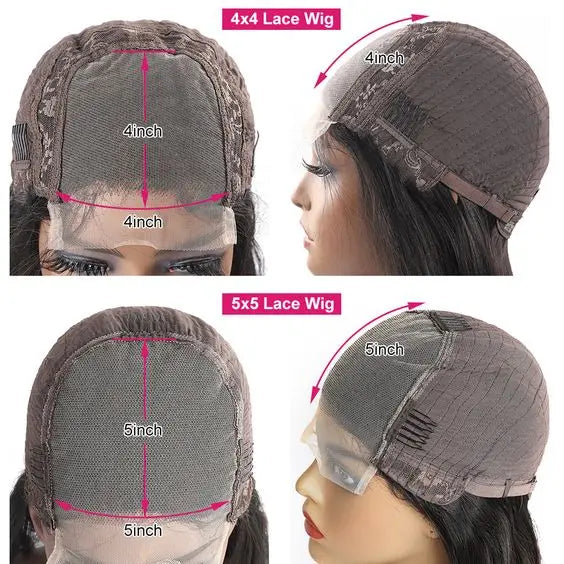 Inside views of lace wig caps with dimensions