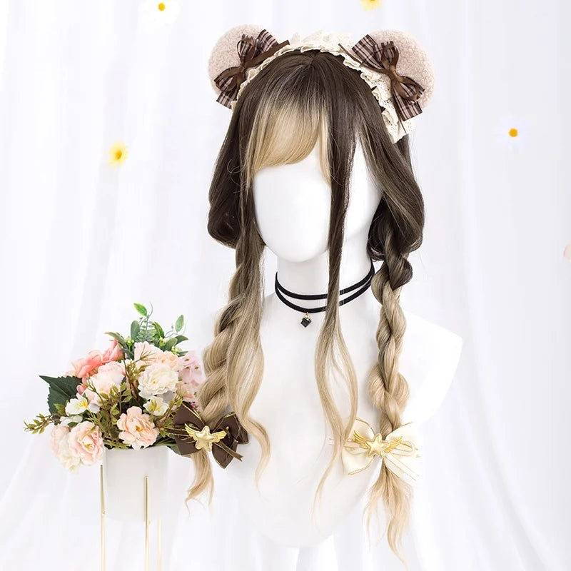 Peluca Cosplay Brown & Blonde Body Wave Synthetic Anime Wig