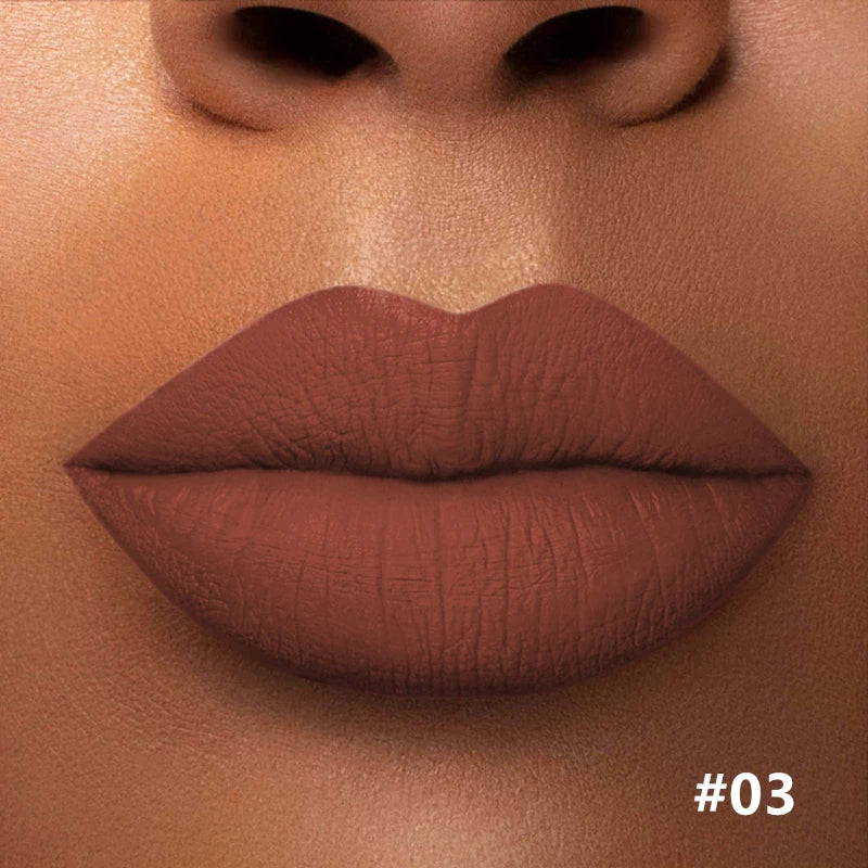 Numbered matte lipstick shade shown on lips