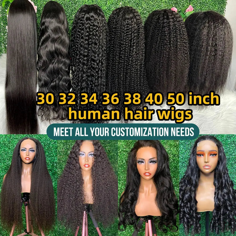 Long dark wigs showing different wave and curl patterns