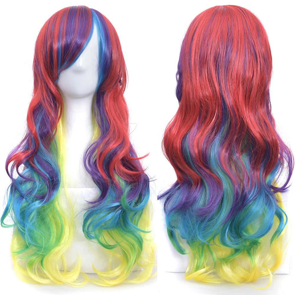 Colorful long wig shown from front and back