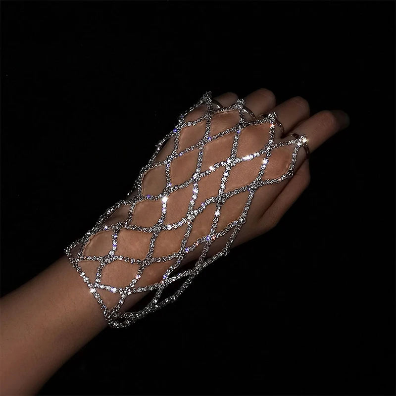 Luxury Rhinestone Mesh Hand Chain Finger Bracelet