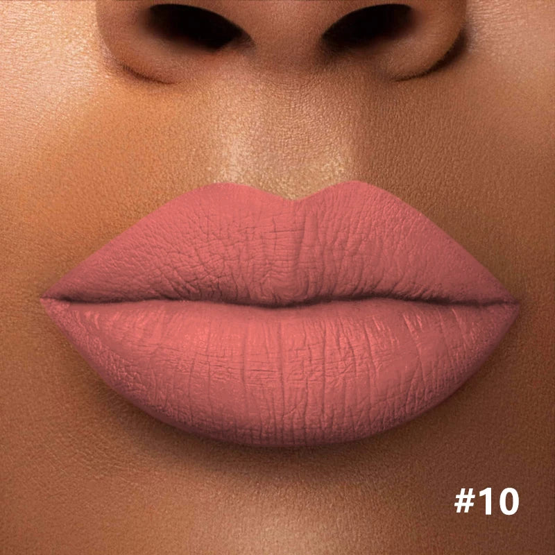 Numbered matte lipstick shade shown on lips