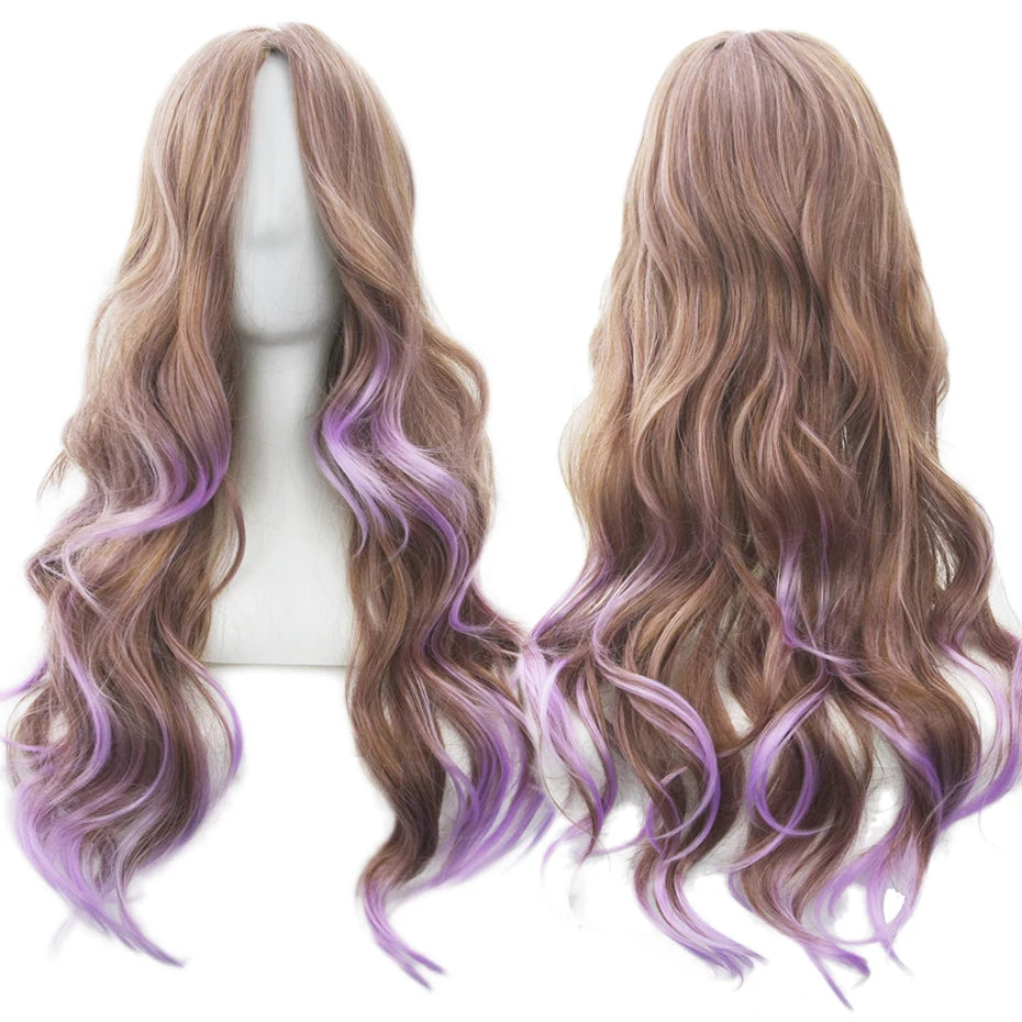 Colorful long wig shown from front and back
