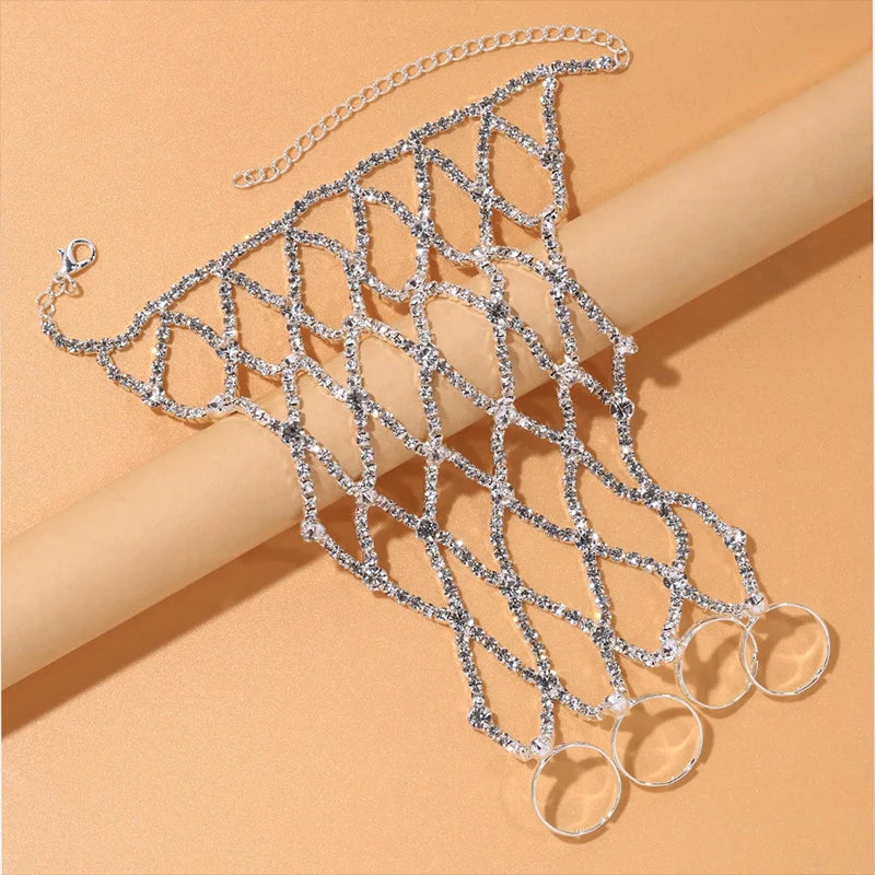 Luxury Rhinestone Mesh Hand Chain Finger Bracelet