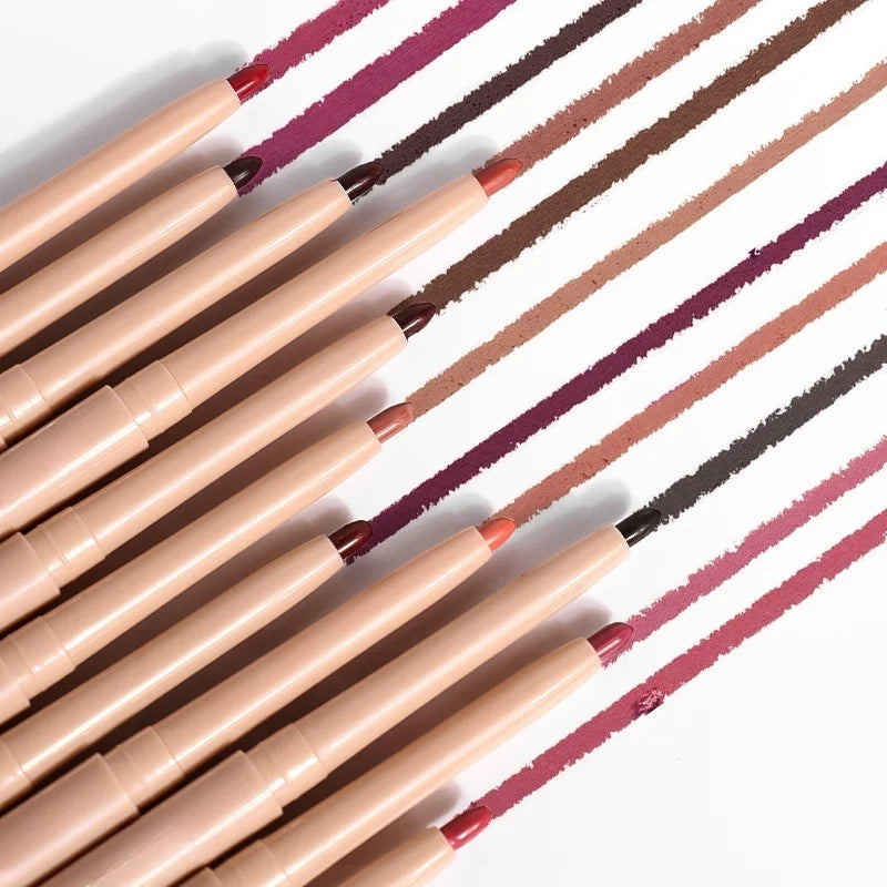 Assorted lip liner pencils arranged side by side