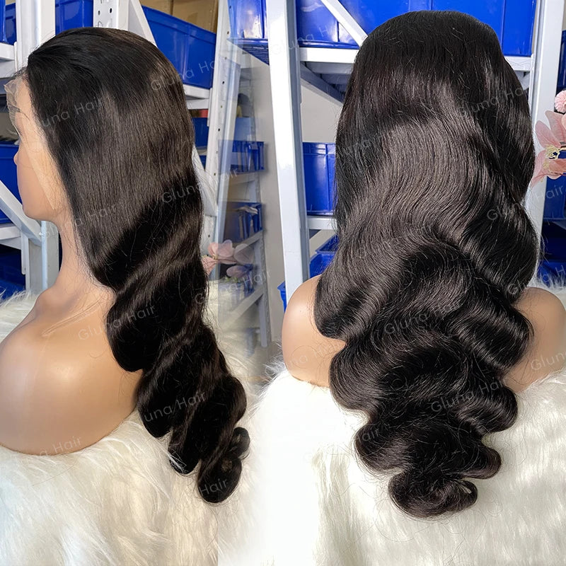 Long dark wigs showing different wave and curl patterns