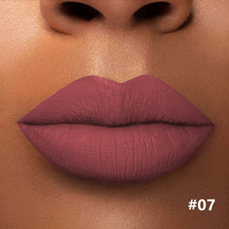 Numbered matte lipstick shade shown on lips