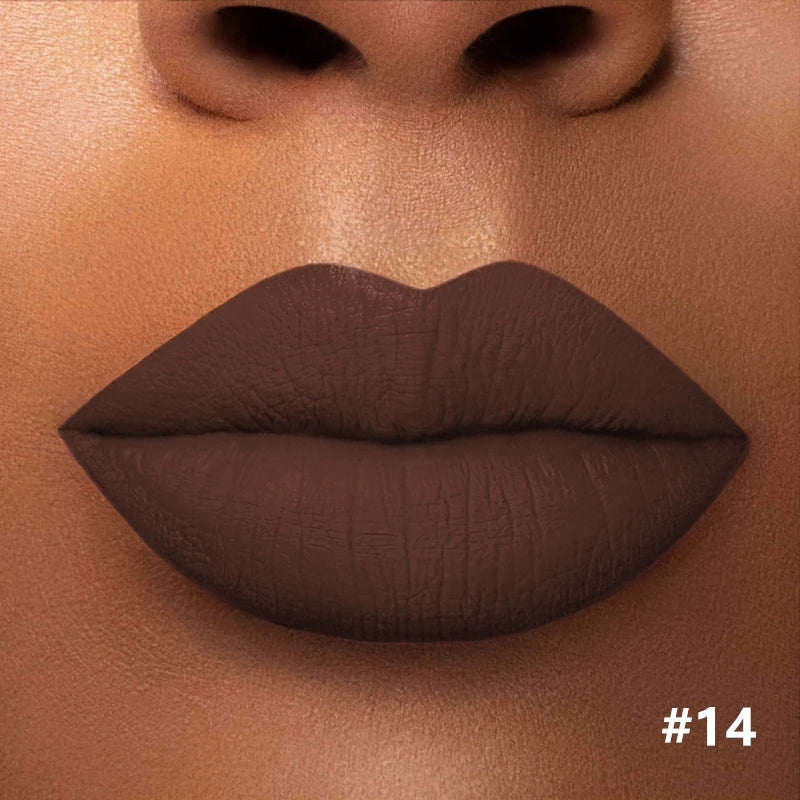 Numbered matte lipstick shade shown on lips