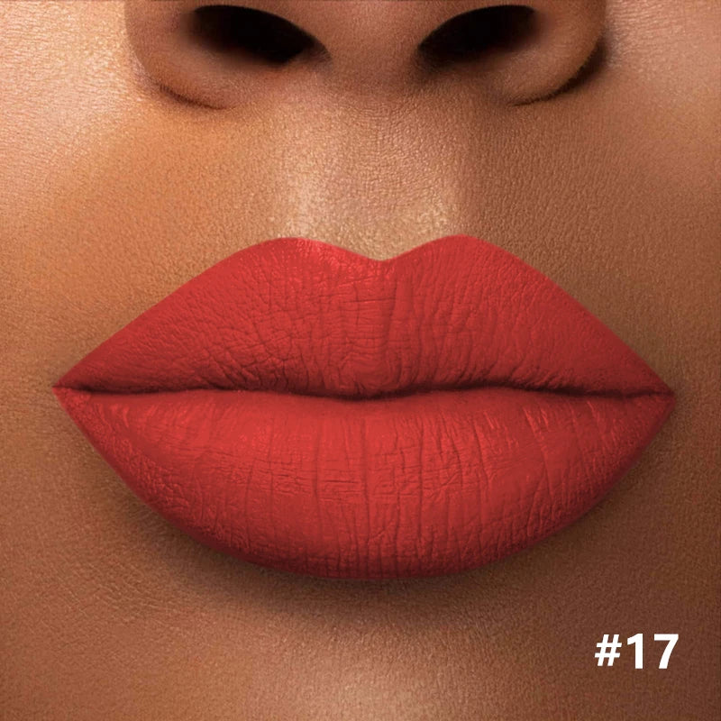 Numbered matte lipstick shade shown on lips