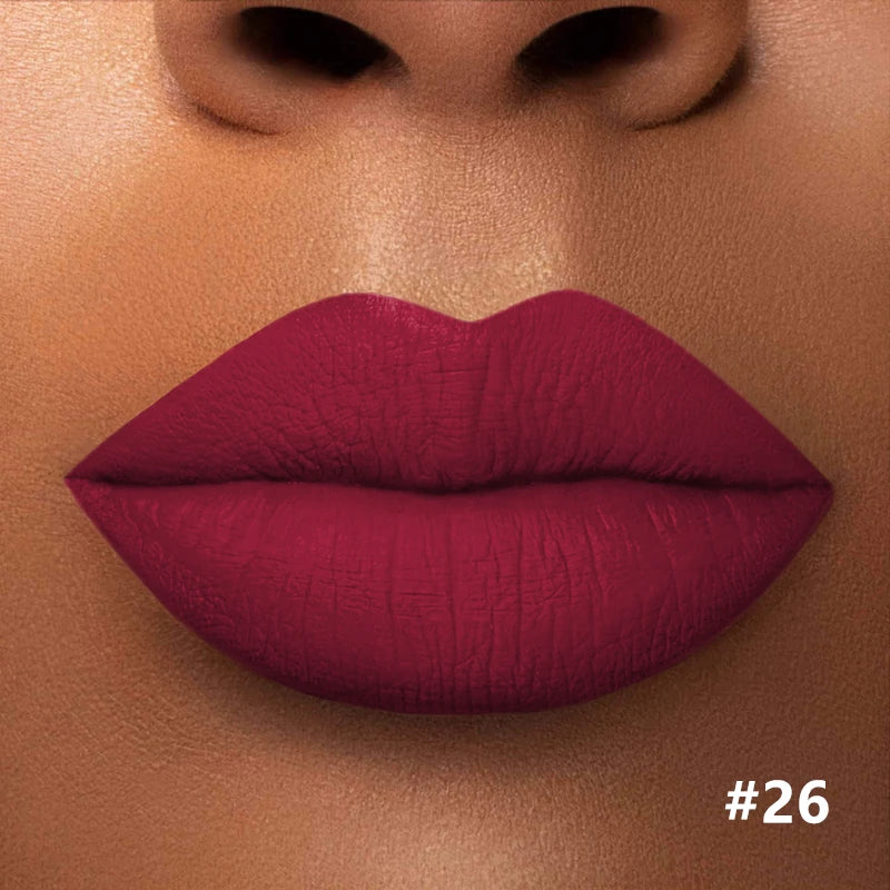 Numbered matte lipstick shade shown on lips