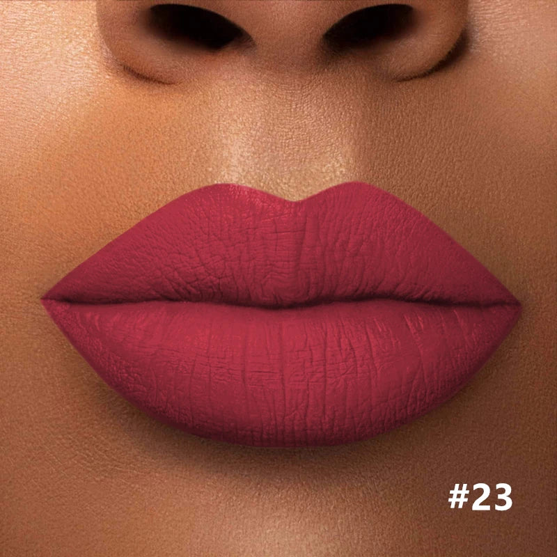 Numbered matte lipstick shade shown on lips