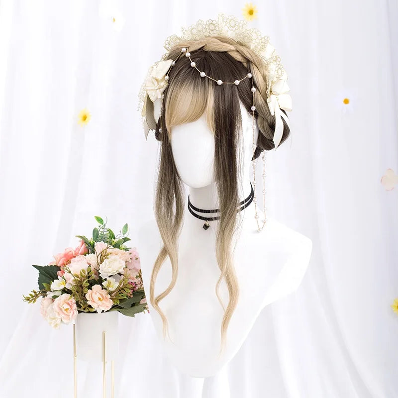 Peluca Cosplay Brown & Blonde Body Wave Synthetic Anime Wig