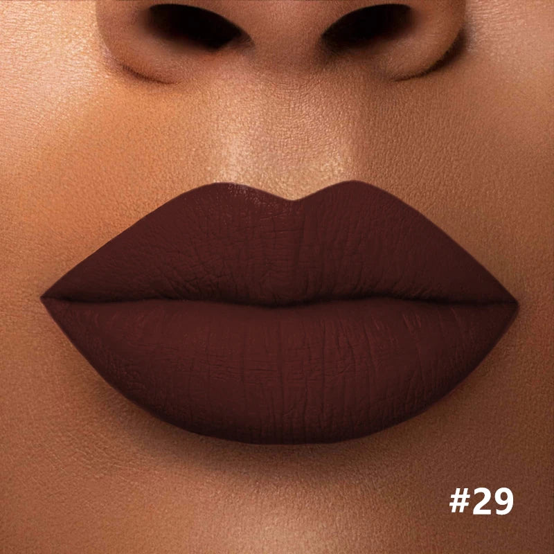 Numbered matte lipstick shade shown on lips