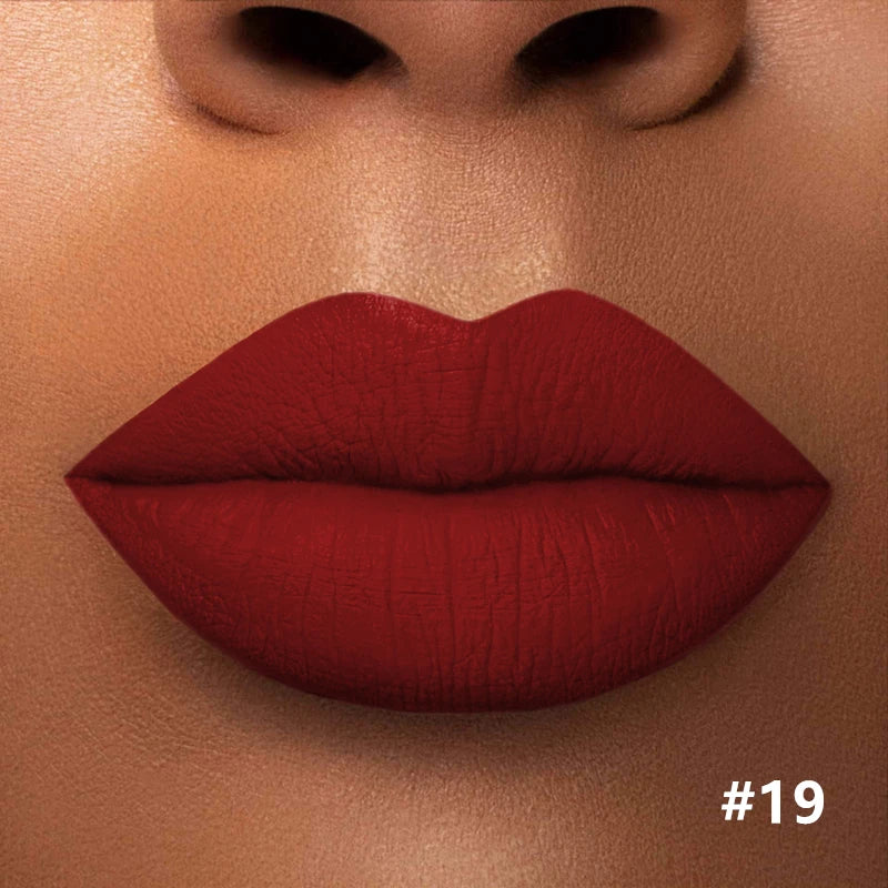 Numbered matte lipstick shade shown on lips