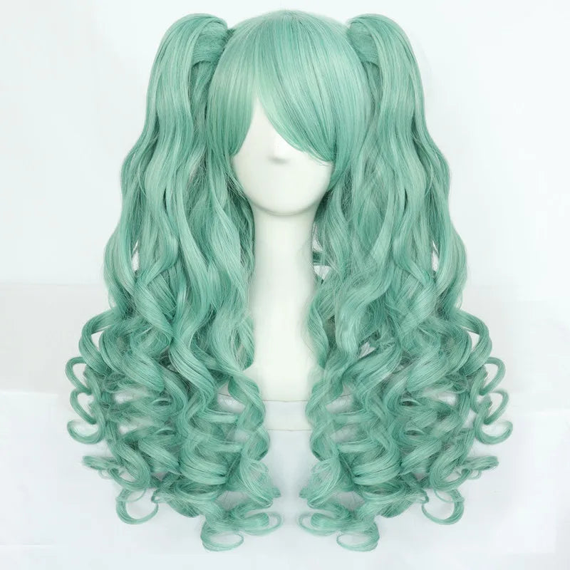 Blue-Green Long Wavy Cosplay Wig with Twin Ponytails