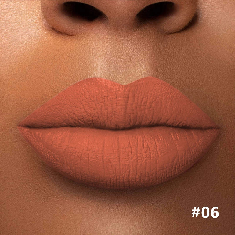 Numbered matte lipstick shade shown on lips