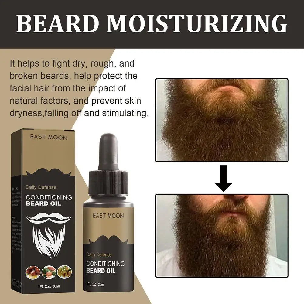 Beard oil or serum with grooming and promotional product graphics