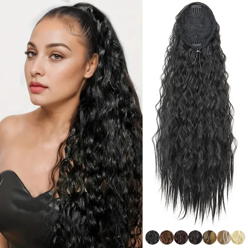 22" Long Kinky Wave Curly Drawstring Ponytail Extension