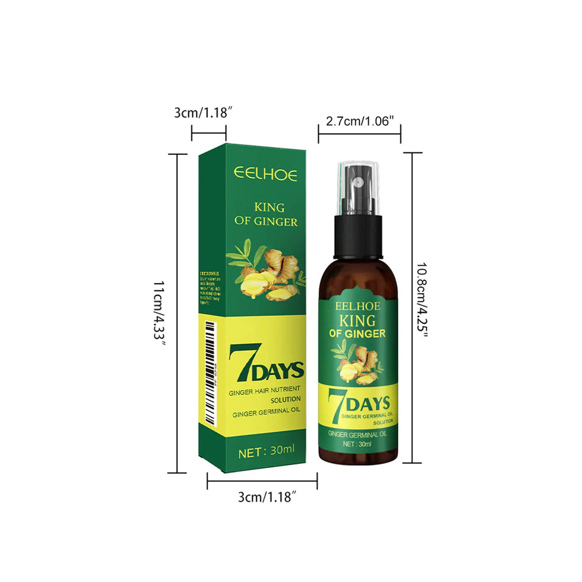 Hair oil bottle and box with quantity or size information